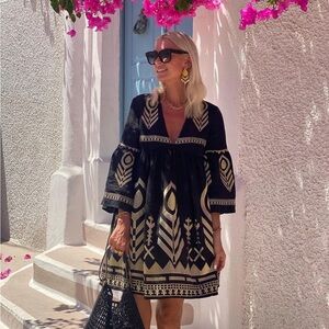 Vacation Printed Bell Sleeve Mini Dress